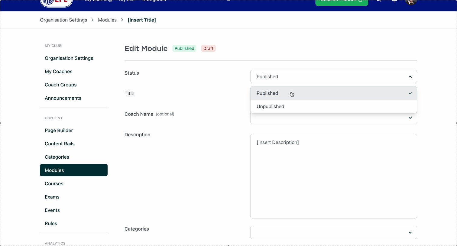 Status set to Published — the last thing you do.